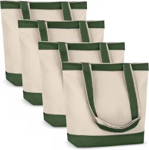 Canvas Tote Bag with Handles for Woman, Reusable Cloth Bag for Groceries and Shopping In Bulk - Blank Cotton Tote Bag, Suitable for DIY Projects HEAVY DUTY, 16"X14.5" With 4” Gusset, Green 4 Pack