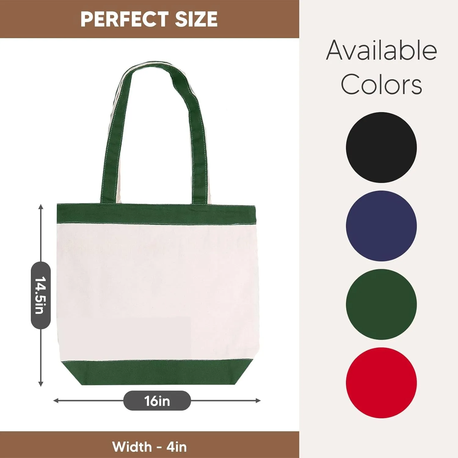 Canvas Tote Bag with Handles for Woman, Reusable Cloth Bag for Groceries and Shopping In Bulk - Blank Cotton Tote Bag, Suitable for DIY Projects HEAVY DUTY, 16"X14.5" With 4” Gusset, Green 4 Pack
