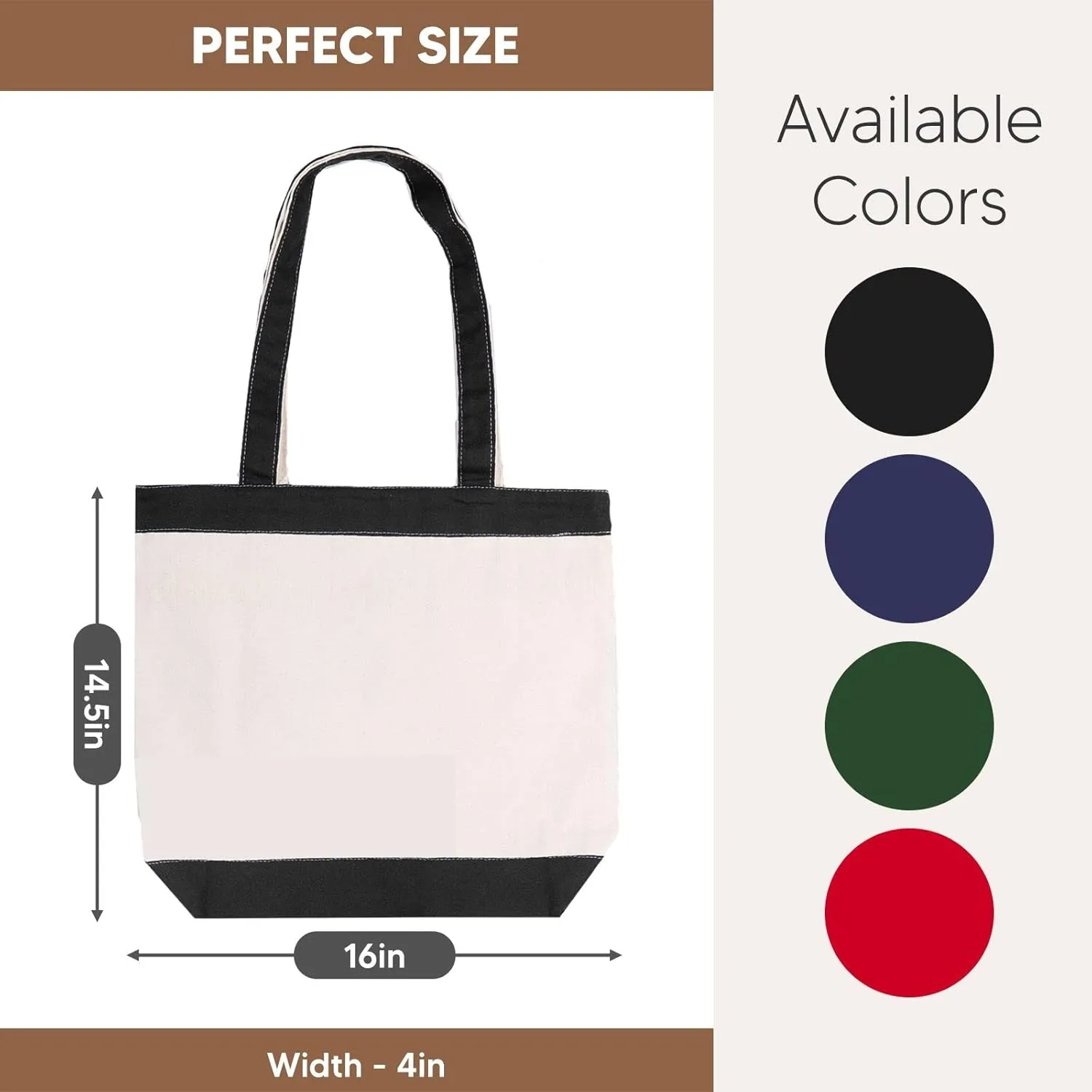 Canvas Tote Bags for Women - Large Aesthetic Eco-Friendly Reusable Grocery & Beach Tote, 16X14.5X4' Hunter Green/Black 2pk