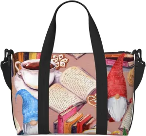 Carry On Duffle Bags Overnight Weekender Bags for Women, Gnomes Books Tea Cups Personal Item Travel Bag, Travel Essentials Sport Gym Bag for Men Women