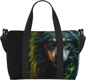 Carry On Duffle Bags Overnight Weekender Bags for Women, Realistic Style Colorful Wolf A Personal Item Travel Bag, Travel Essentials Sport Gym Bag for Men Women