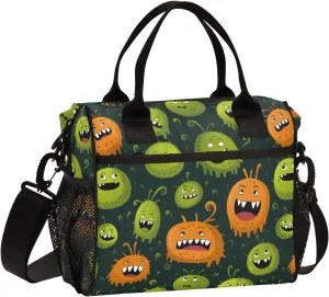 Cartoon Bacteria Pattern Women Cooler Bags Lunch Bag Reusable Insulated Lunch Bags Crossbody with Shoulder Strap