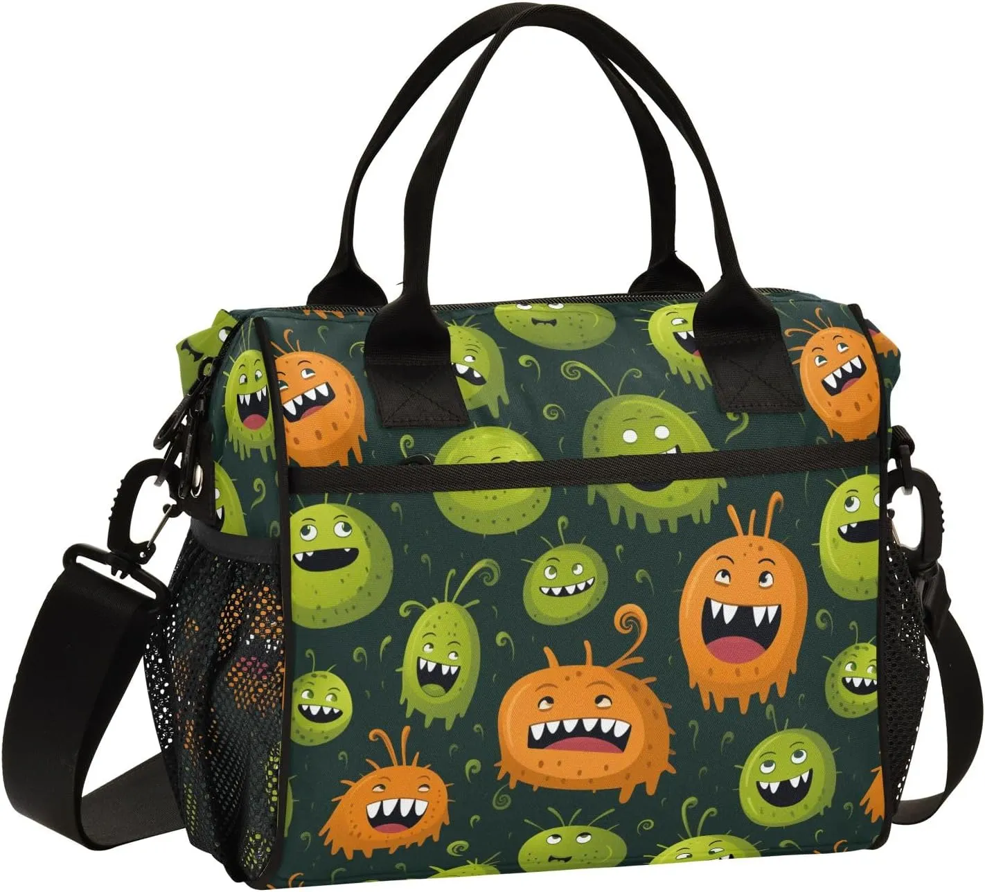 Cartoon Bacteria Pattern Women Cooler Bags Lunch Bag Reusable Insulated Lunch Bags Crossbody with Shoulder Strap