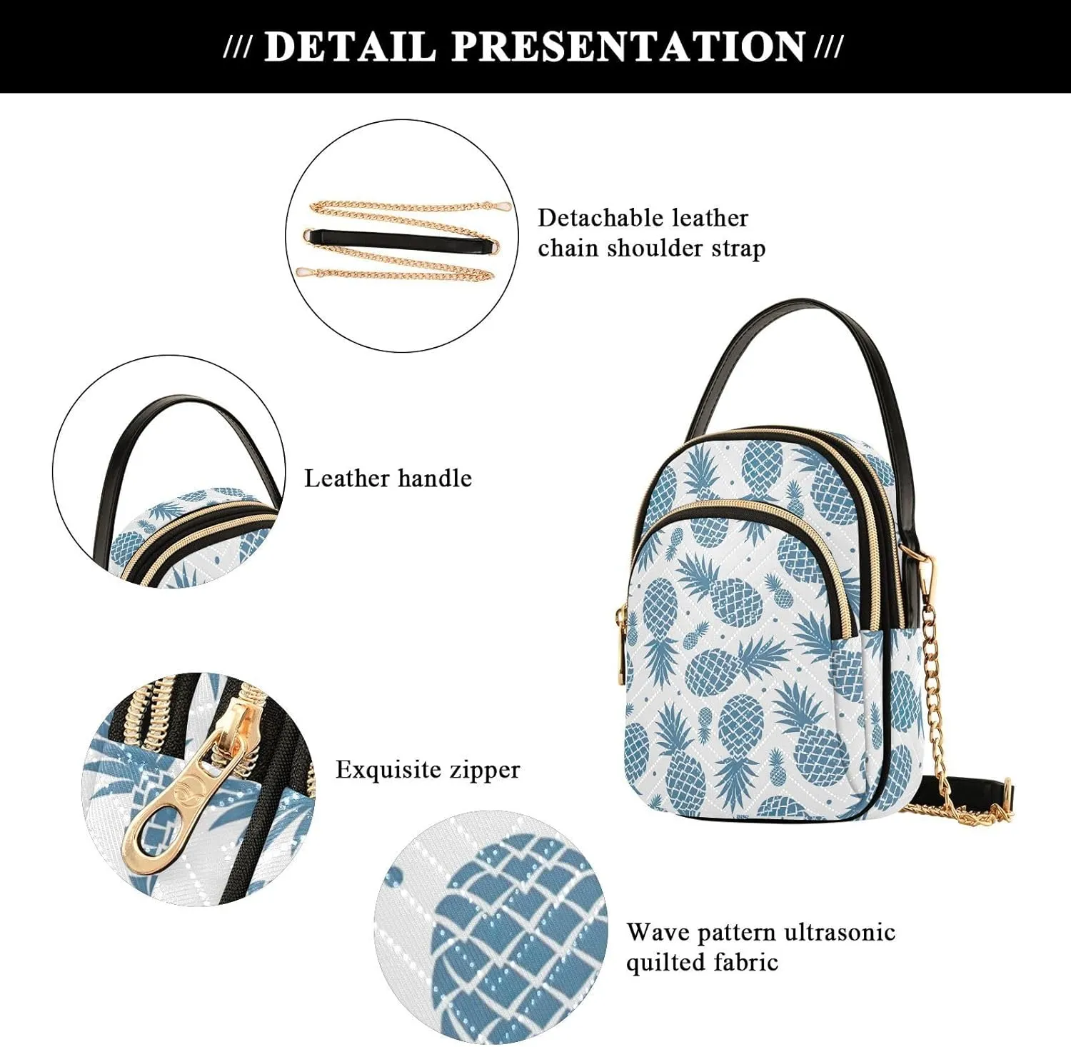 Cartoon Easter Bunny and Eggs Cross Body Bags Triple Zip Small Handbag, Small Bags for Women