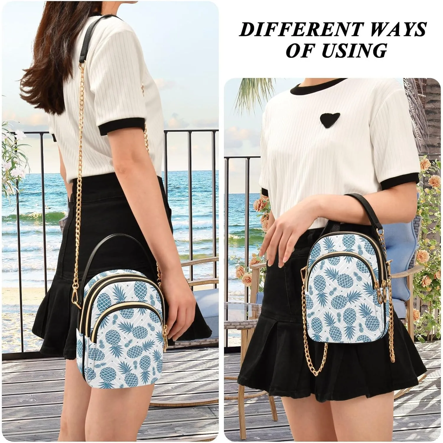 Cartoon Easter Bunny and Eggs Cross Body Bags Triple Zip Small Handbag, Small Bags for Women