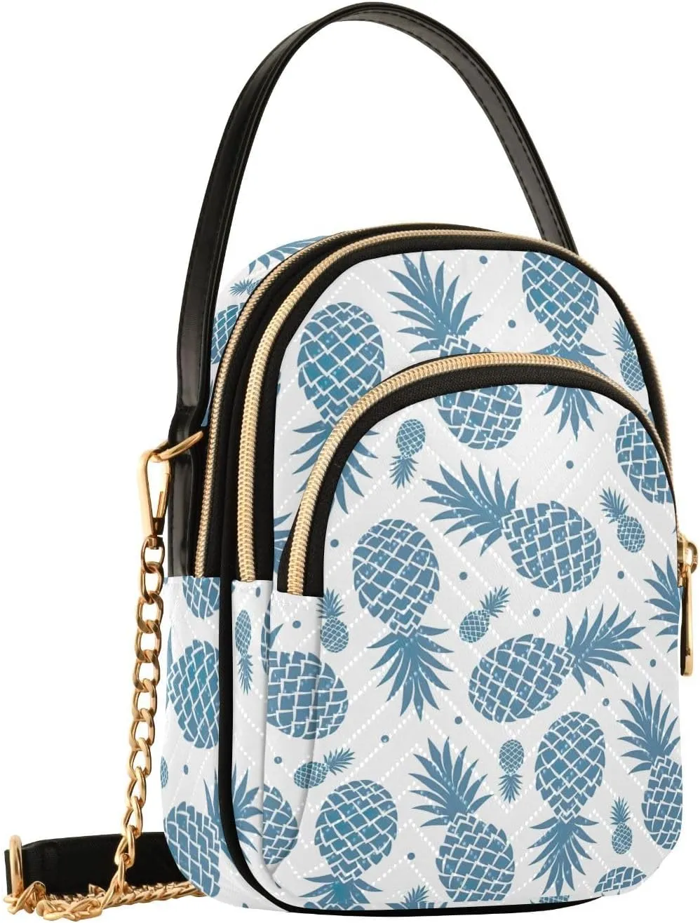 Cartoon Easter Bunny and Eggs Cross Body Bags Triple Zip Small Handbag, Small Bags for Women