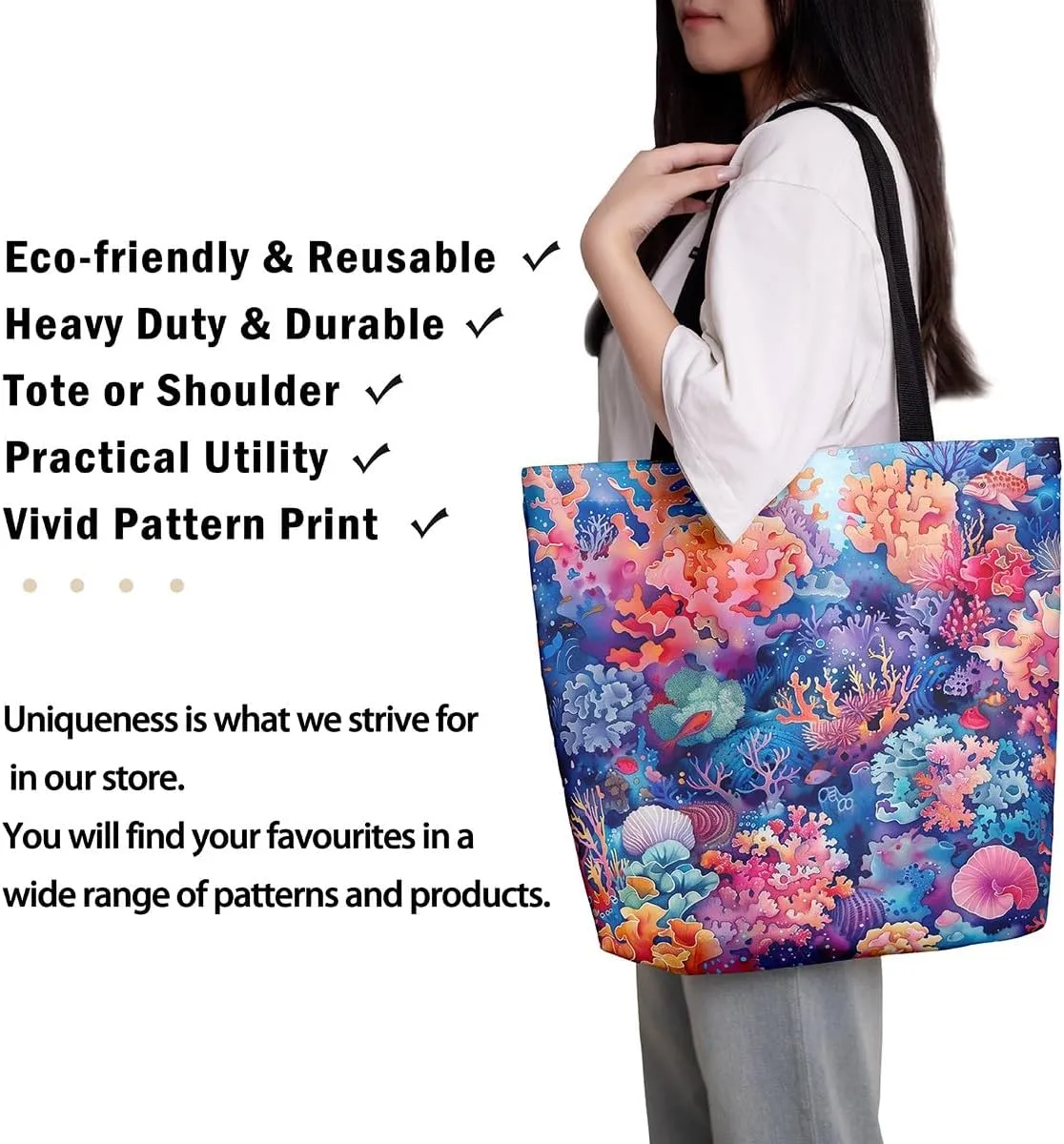 Castle Fairy Kids Teens Canvas Tote Bag Aesthetic for Women Girls,Colorful Animals Floral Reusable Grocery Handbag