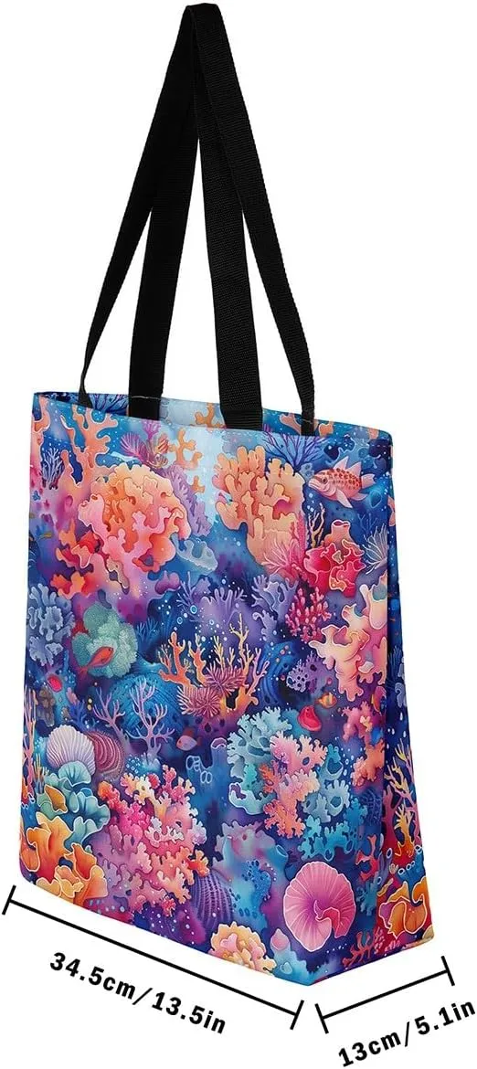Castle Fairy Kids Teens Canvas Tote Bag Aesthetic for Women Girls,Colorful Animals Floral Reusable Grocery Handbag