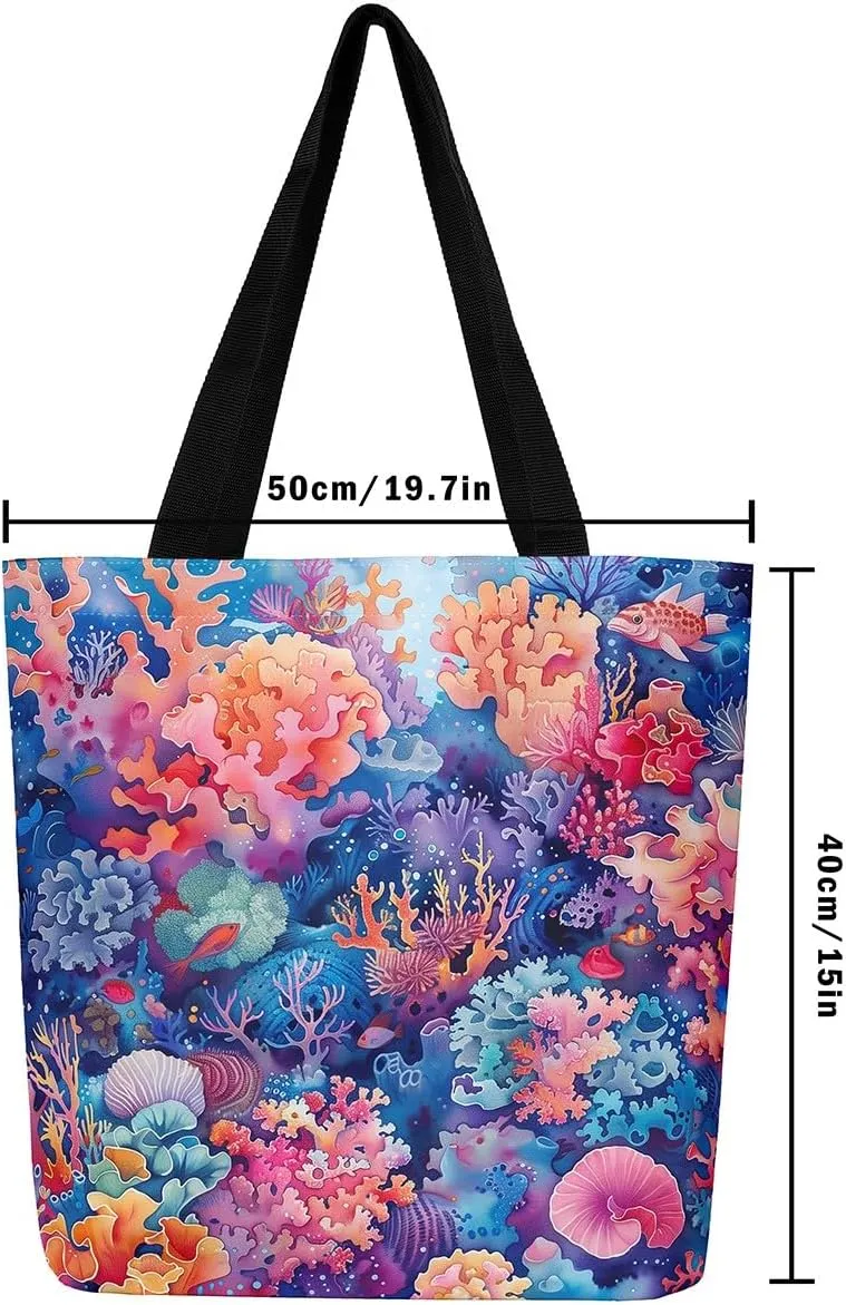 Castle Fairy Kids Teens Canvas Tote Bag Aesthetic for Women Girls,Colorful Animals Floral Reusable Grocery Handbag