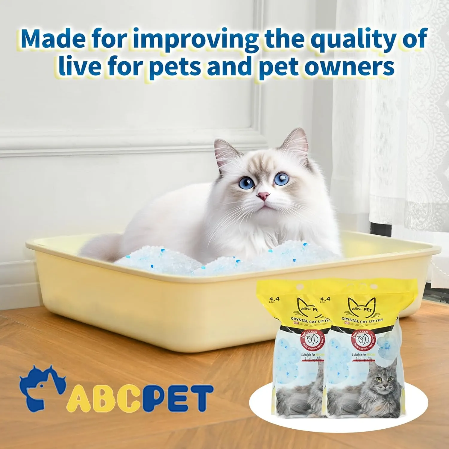 Cat Litter Crystals No Clumping Odor Control Kitty Litter Non-Clumping No scooping Low Dust, Low Tracking, Dehydrates Waste - 8.6 lbs (2 x 4.3 lb Packs)