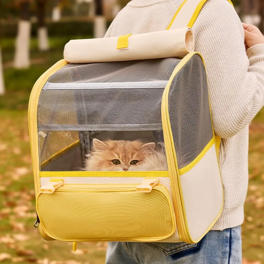 Cat Outdoor Backpack Breathable Portable Foldable Portable Large Capacity (White)