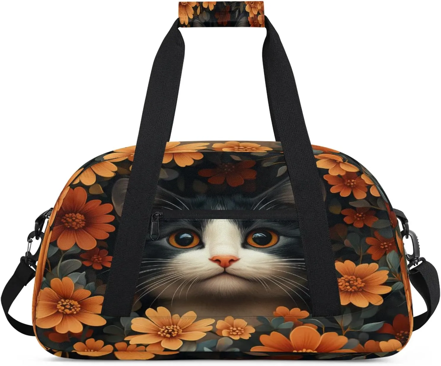 Cat Sports Duffle Gym Bags for Men or Women, Flower Cat Lightweight Carry On Overnight Weekender Bag for Travel Workout