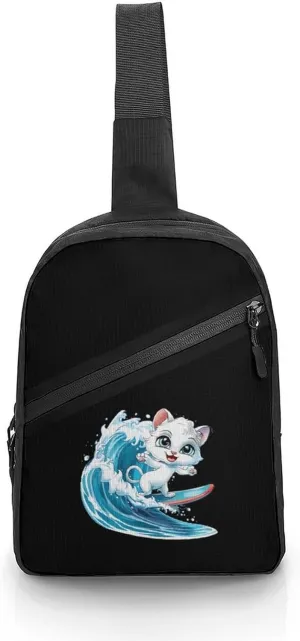 Cat Surfing Sling Backpack Crossbody Shoulder Bag Casual Chest Bag Travel Hiking Daypack