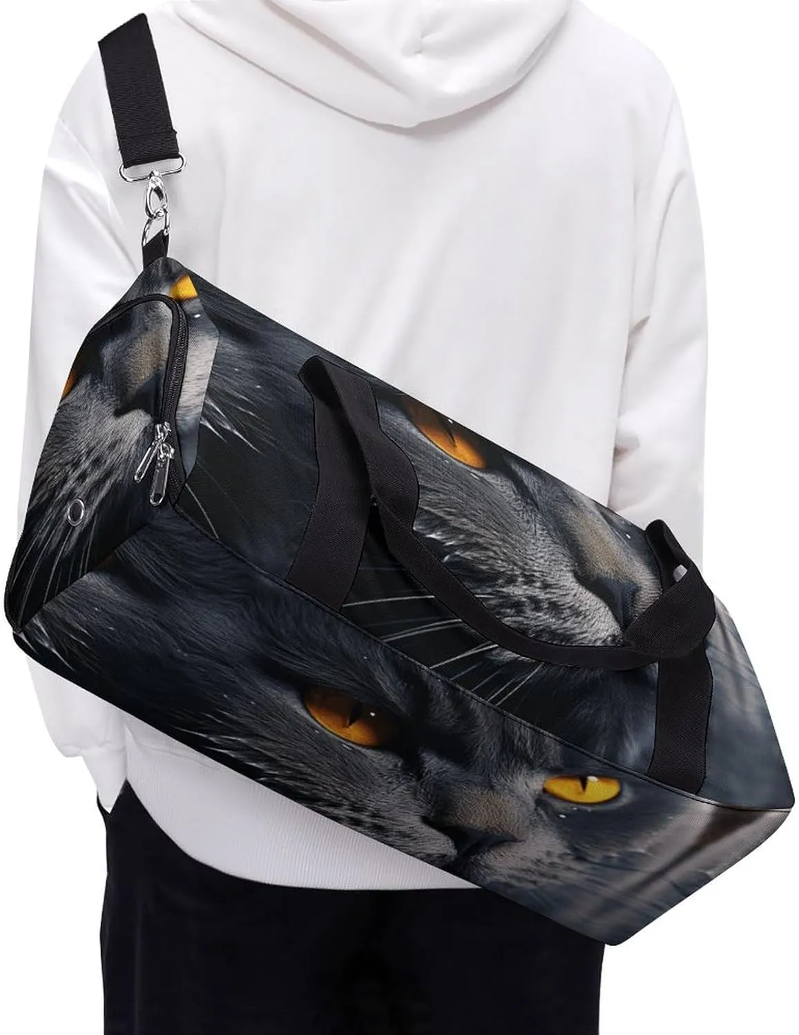 Cats with Yellow Eyes Sports Gym Bag Carry on Holdalls for Men Small Duffel Bags for Women with Shoe Compartment