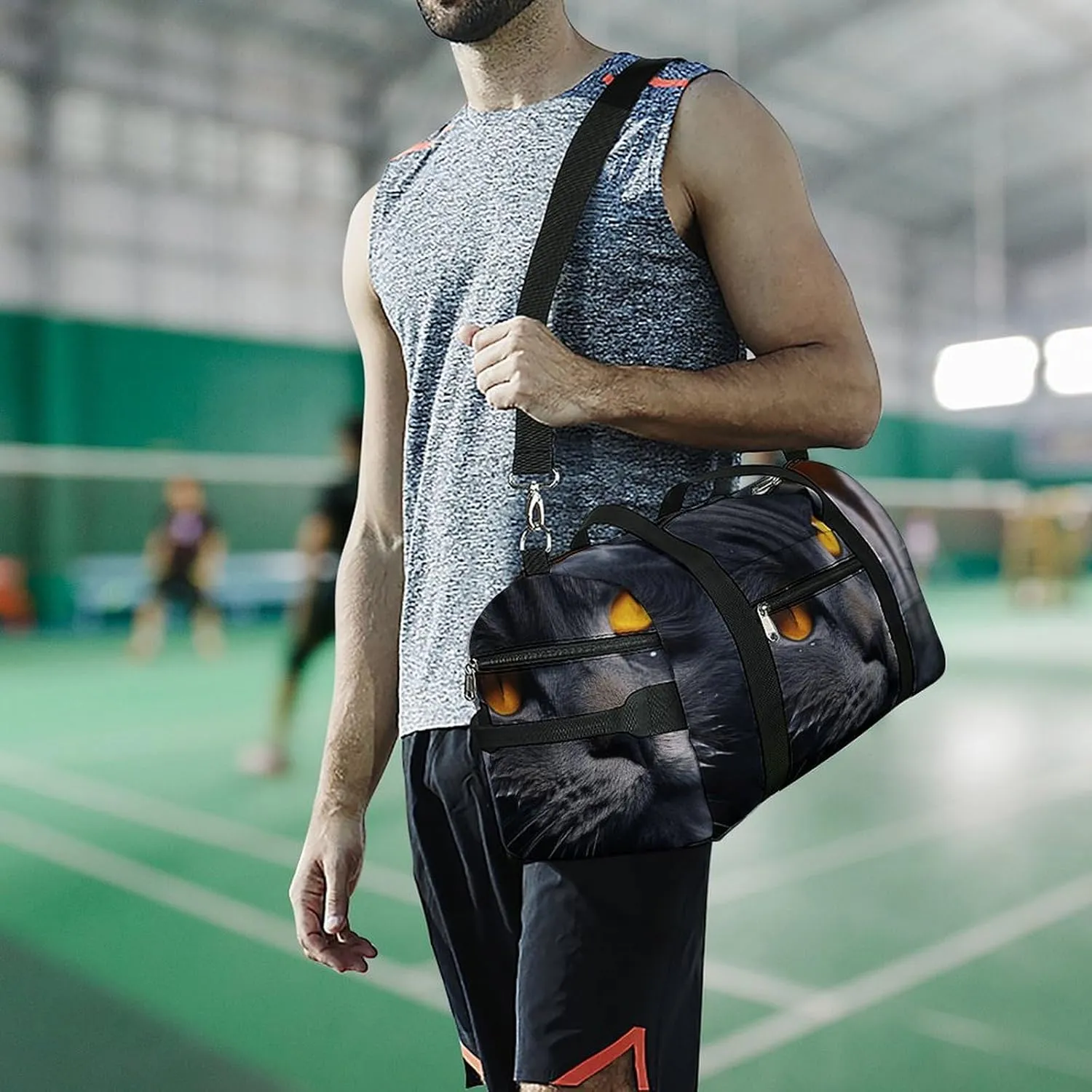 Cats with Yellow Eyes Sports Gym Bag Carry on Holdalls for Men Small Duffel Bags for Women with Shoe Compartment