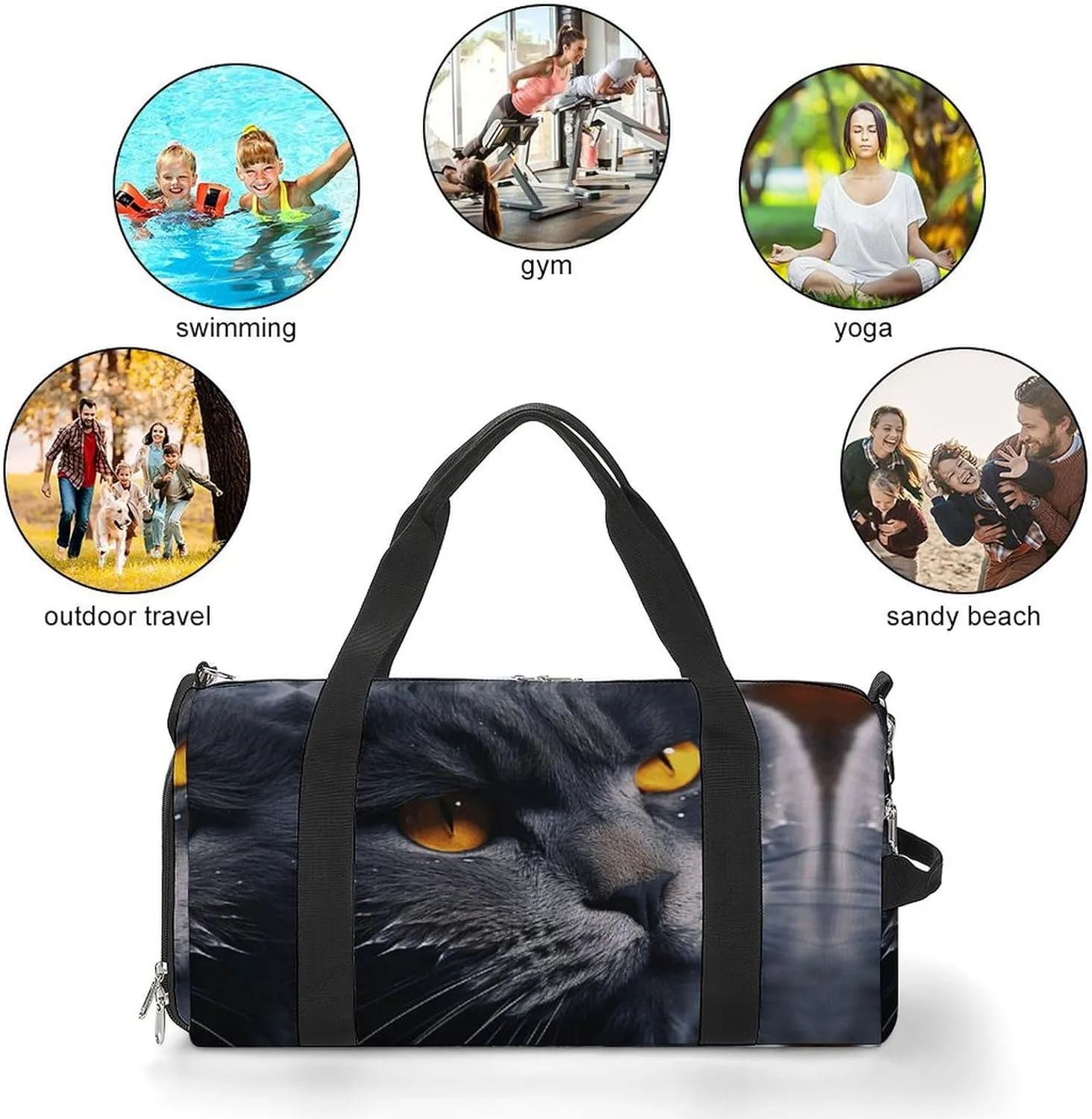 Cats with Yellow Eyes Sports Gym Bag Carry on Holdalls for Men Small Duffel Bags for Women with Shoe Compartment