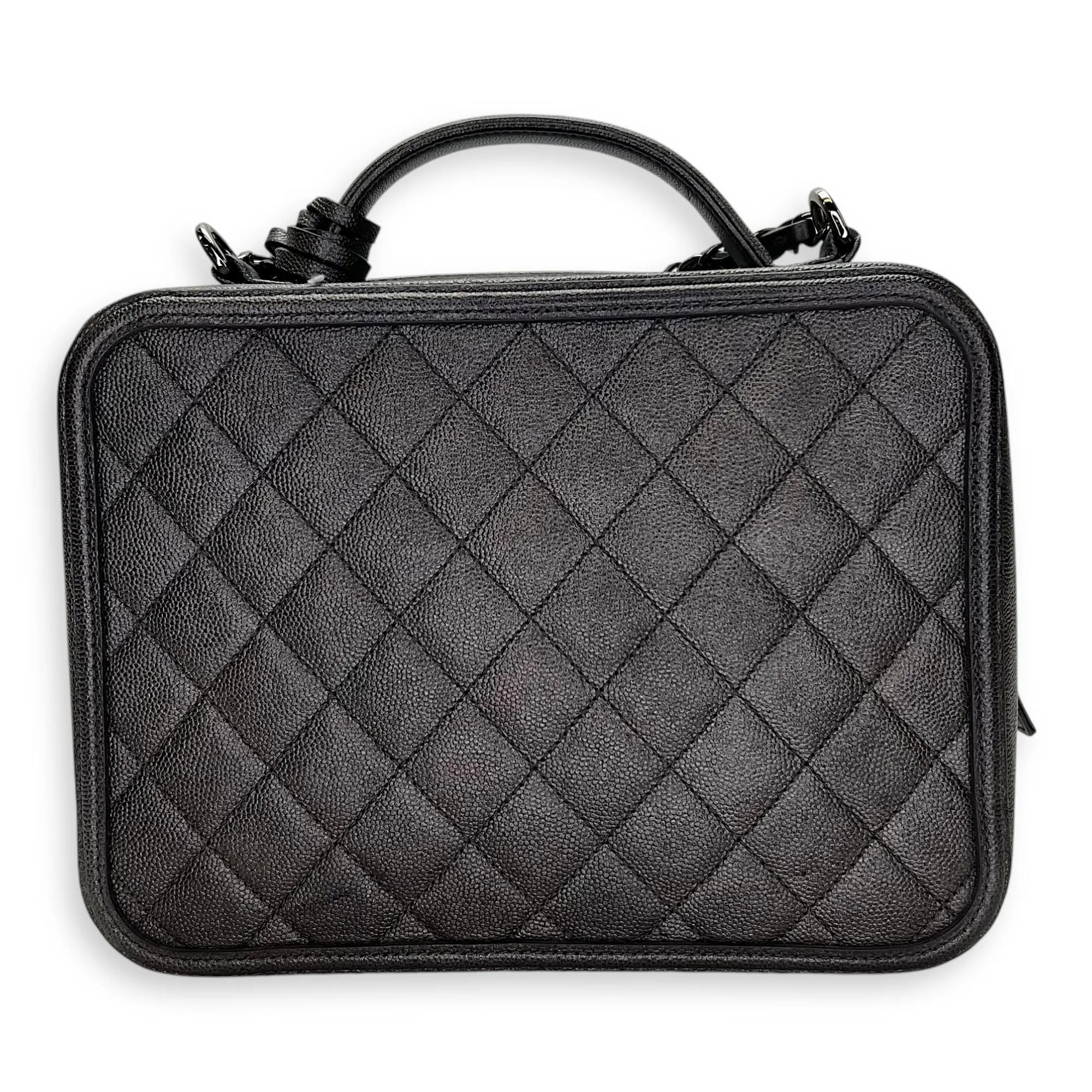 CC Filigree Large Silver Top Handle Bag in Caviar Leather, Silver hardware