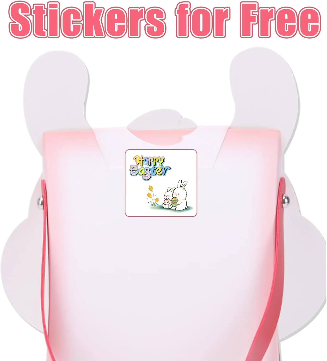 CcXxming 30 PCS Easter Party Favor Bags with Handles，Bunny-Shaped Treat Bags with Window & Stickers (Large)，Paper Goodie Boxes for Kids Egg Hunts