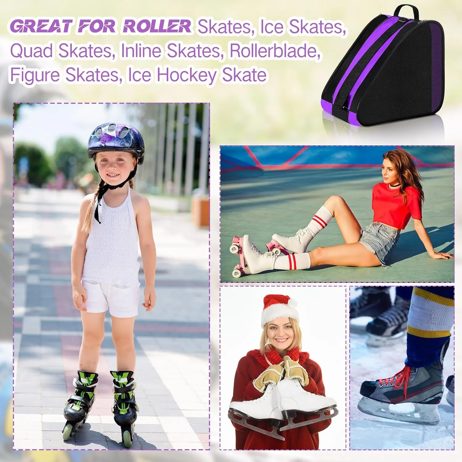 CHENGU Roller Skate Bag Large Capacity Breathable Ice Skate Bag with Adjustable Shoulder Strap Figure Skating Bag Skate Accessories for Boys Girls Adults