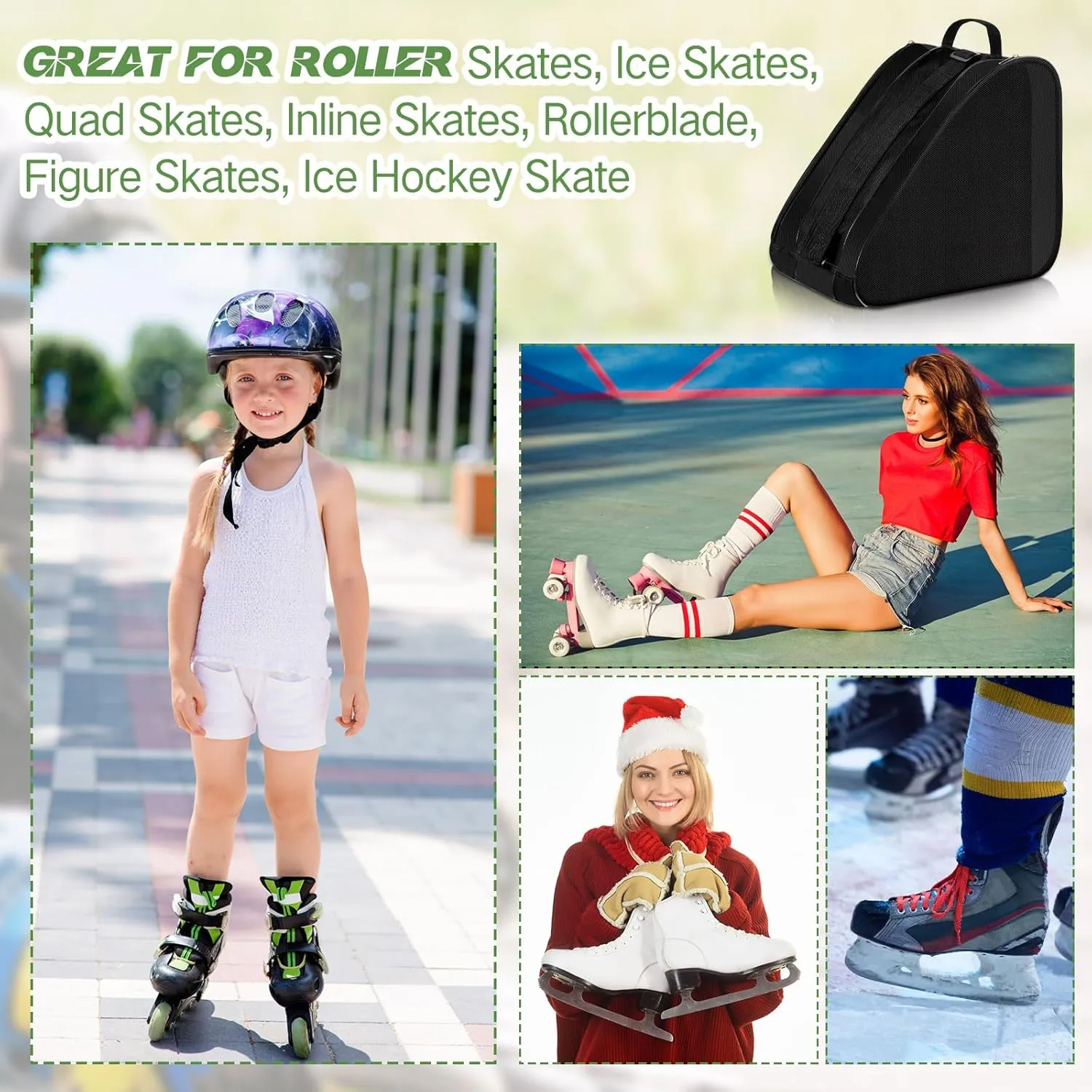 CHENGU Roller Skate Bag Large Capacity Breathable Ice Skate Bag with Adjustable Shoulder Strap Figure Skating Bag Skate Accessories for Boys Girls Adults