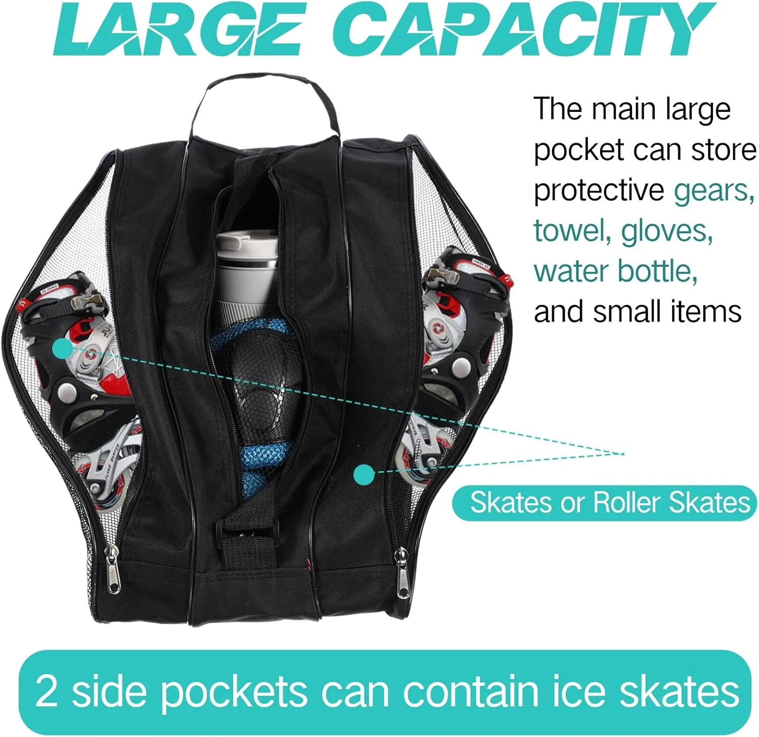 CHENGU Roller Skate Bag Large Capacity Breathable Ice Skate Bag with Adjustable Shoulder Strap Figure Skating Bag Skate Accessories for Boys Girls Adults