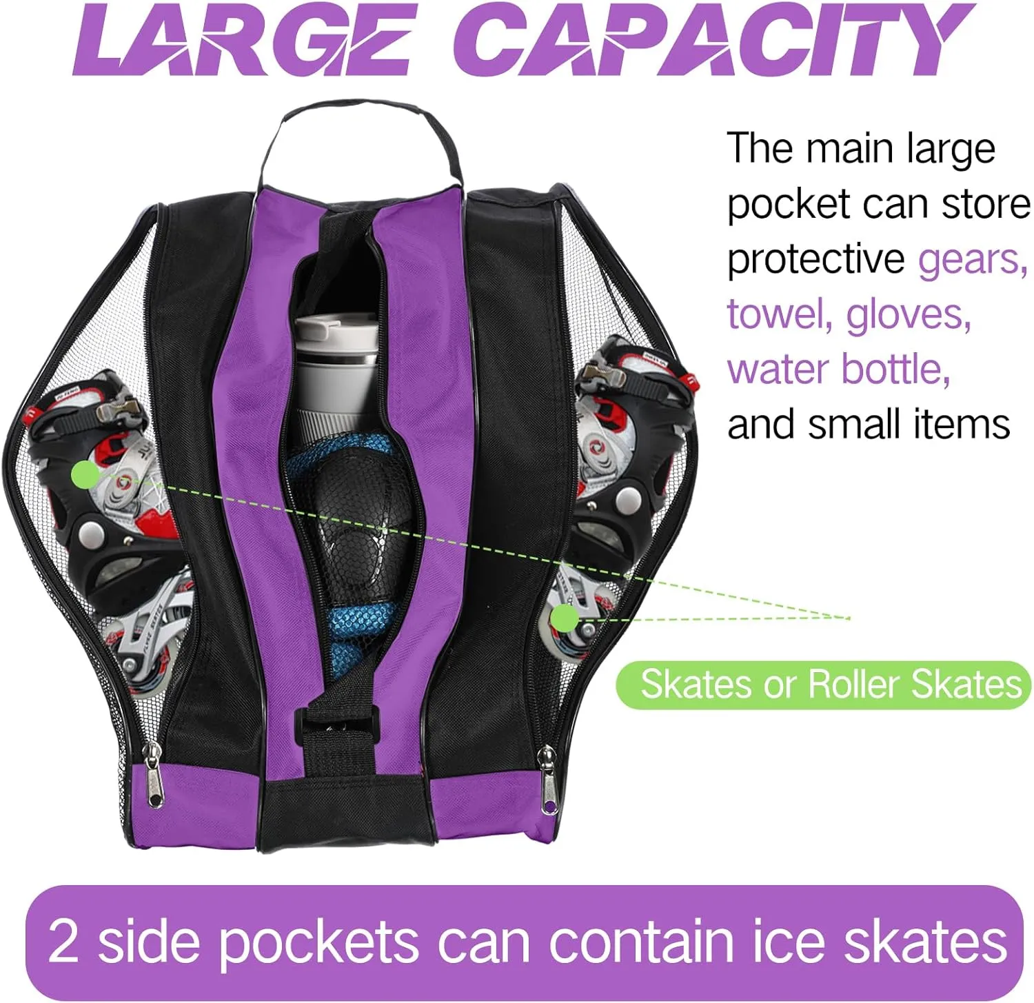 CHENGU Roller Skate Bag Large Capacity Breathable Ice Skate Bag with Adjustable Shoulder Strap Figure Skating Bag Skate Accessories for Boys Girls Adults