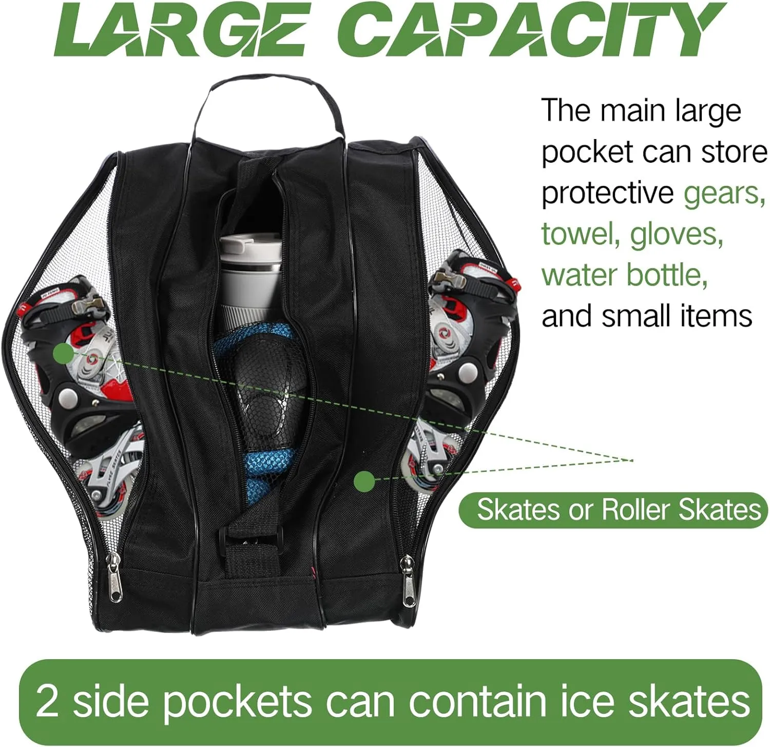 CHENGU Roller Skate Bag Large Capacity Breathable Ice Skate Bag with Adjustable Shoulder Strap Figure Skating Bag Skate Accessories for Boys Girls Adults