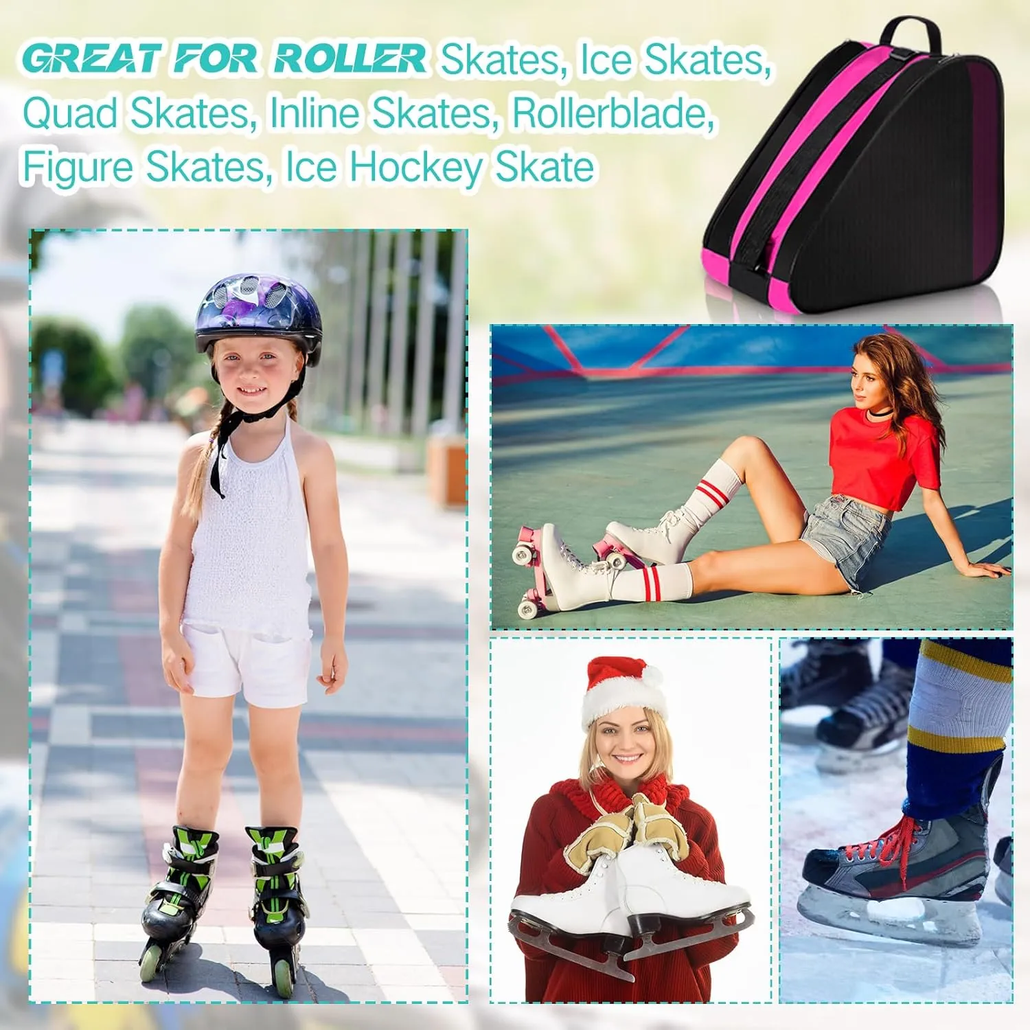 CHENGU Roller Skate Bag Large Capacity Breathable Ice Skate Bag with Adjustable Shoulder Strap Figure Skating Bag Skate Accessories for Boys Girls Adults