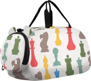 Chess Pieces Colorful Sports Duffle Bag for Girls Boys Kids, Gym Bag with Shoe Compartment, Kids Travel Overnight Weekender Shoulder Bag