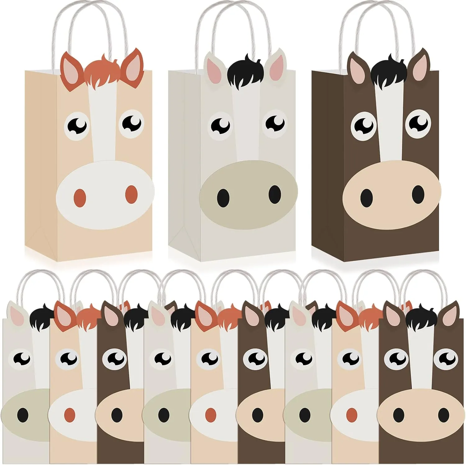 Chinco 12 Pieces Horse Party Favors Treat Bags Brown Western Cowgirl and Farm Supplies Horse Themed Goodie Candy Bags for Party Decoration
