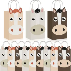 Chinco 12 Pieces Horse Party Favors Treat Bags Brown Western Cowgirl and Farm Supplies Horse Themed Goodie Candy Bags for Party Decoration