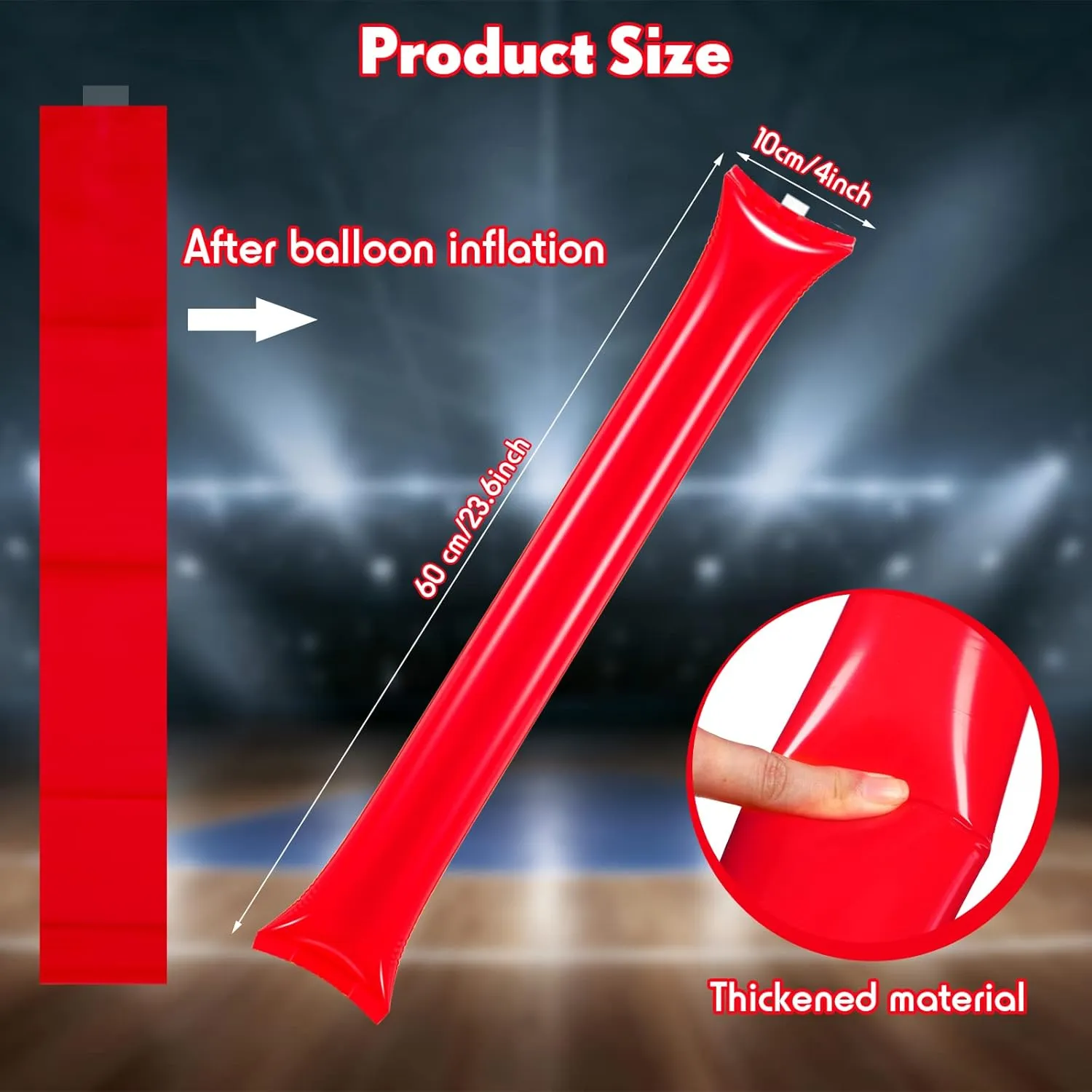 Chivao 120 Pcs Thunder Sticks Thicken Plastic Cheering Sticks Team Inflatable Noise Makers Cheerleading Sticks for Sporting Cheers Spirit Basketball Football Dance Halloween Party(Red)