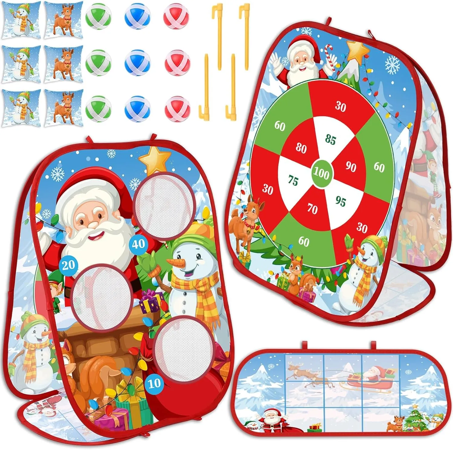 Christmas Bean Bag Toss Games Christmas Party Games Double Side Collapsible Cornhole Xmas Decoration Party Favors Supplies Yard Indoor Outdoor Toys Christmas Carnival Game