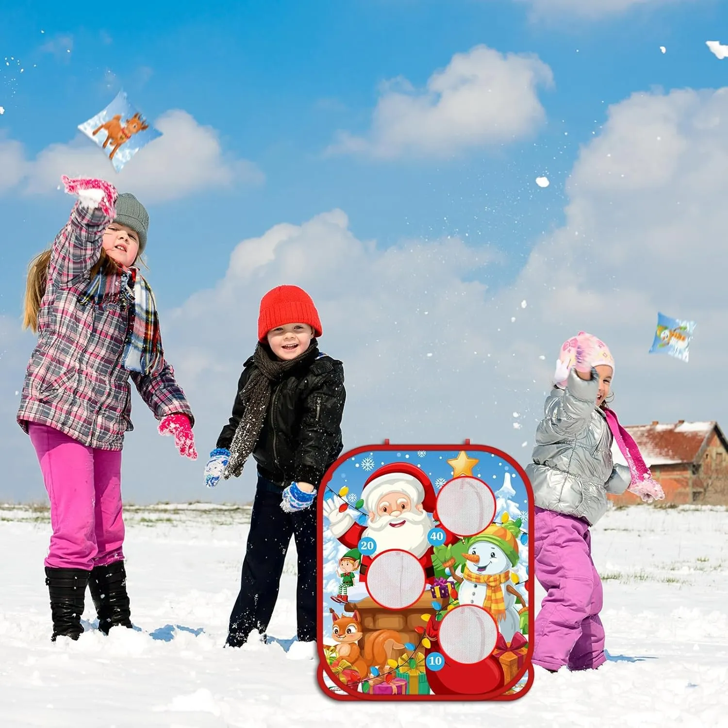 Christmas Bean Bag Toss Games Christmas Party Games Double Side Collapsible Cornhole Xmas Decoration Party Favors Supplies Yard Indoor Outdoor Toys Christmas Carnival Game