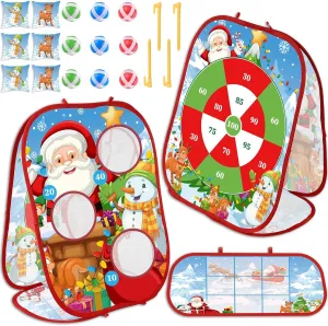 Christmas Bean Bag Toss Games Christmas Party Games Double Side Collapsible Cornhole Xmas Decoration Party Favors Supplies Yard Indoor Outdoor Toys Christmas Carnival Game