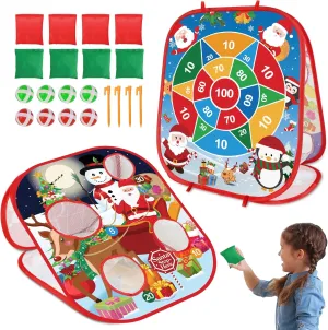 Christmas Bean Bag Toss Games for Kids Adults, Christmas Party Games for Families Outdoor Indoor Holiday Dart Board for Kids Carnival Games Toys Christmas Party Favors Gifts for Boys Girls Yard Games