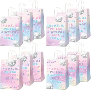 CHUNNIN 24Pcs Music Birthday Party Paper Bags Popular Music Party Goodies Bags with Handles, Double Sided Hi Im the Birthday Girl Gift Bags for Bachelorette Music Theme Party Favors