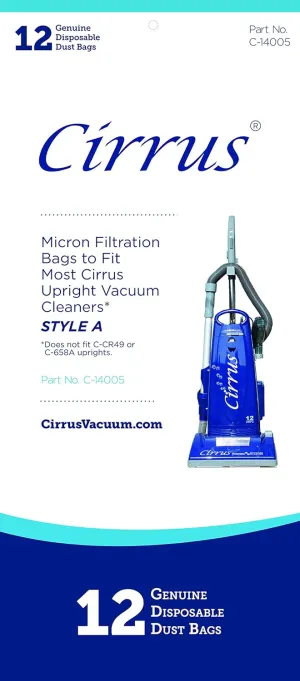 Cirrus, ProGrade 12 Pack Upright Vacuum Cleaner Bags, Fits ALL Cirrus & ProGrade Models, Part C-14005