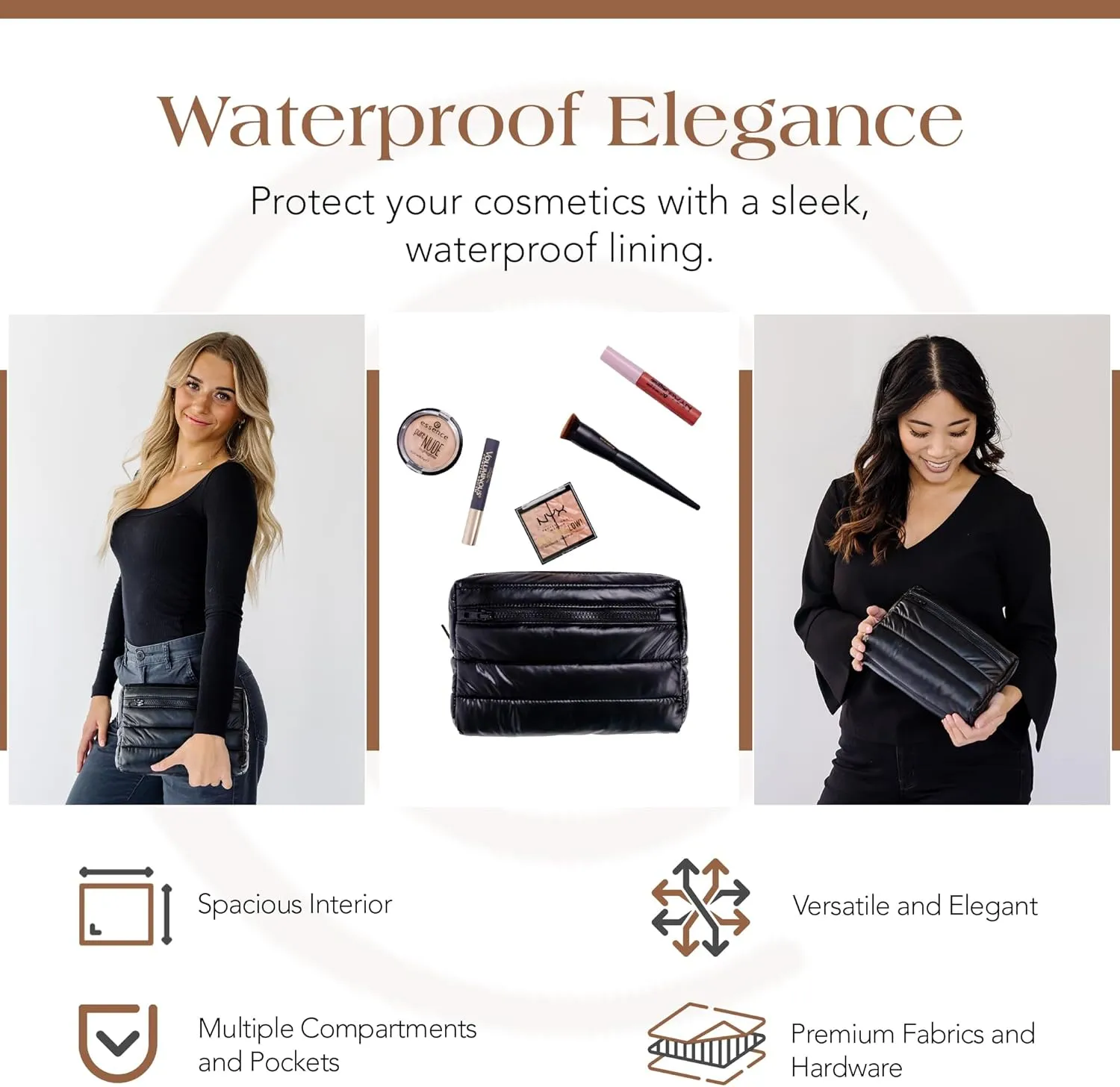 Citi Collective Premium Cosmetic Bag for Women| Makeup Travel Bag, Toiletry Bags for Women| Large Capacity Storage Waterproof Cosmetic Bag for Business, Vacation, or Weekend Traveling (Black)