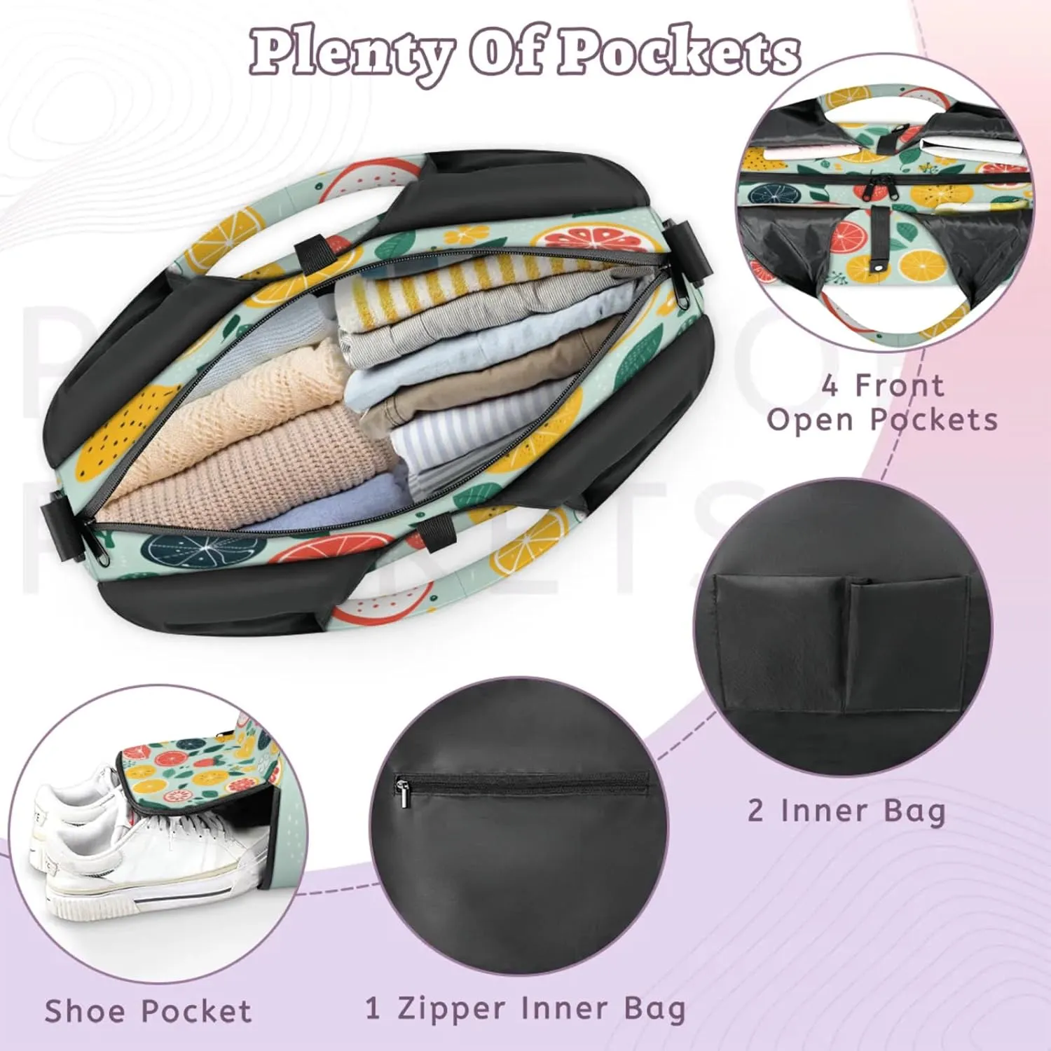 Citrus Slice Refresh Waterproof Gym Bag for Men Women, Sports Duffel Bag with Shoe Compartment Yoga Mat Holder, Portable Large Travel Bag for Fitness, Camping, Weekend Trips