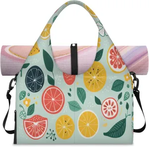 Citrus Slice Refresh Waterproof Gym Bag for Men Women, Sports Duffel Bag with Shoe Compartment Yoga Mat Holder, Portable Large Travel Bag for Fitness, Camping, Weekend Trips