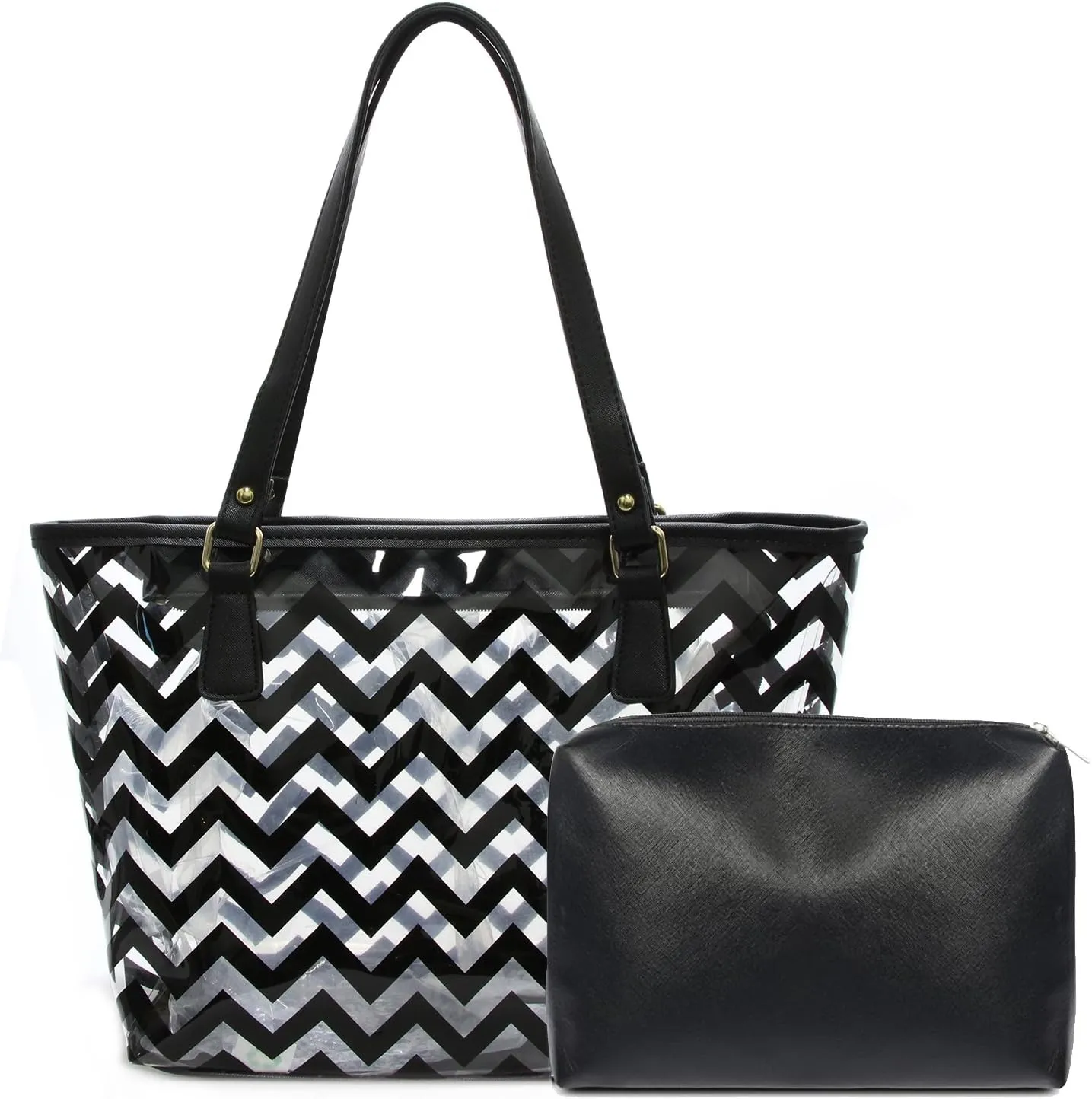 Clear Tote Bags with Full Chevron Stripe Shoulder Handbag with Interior Pocket