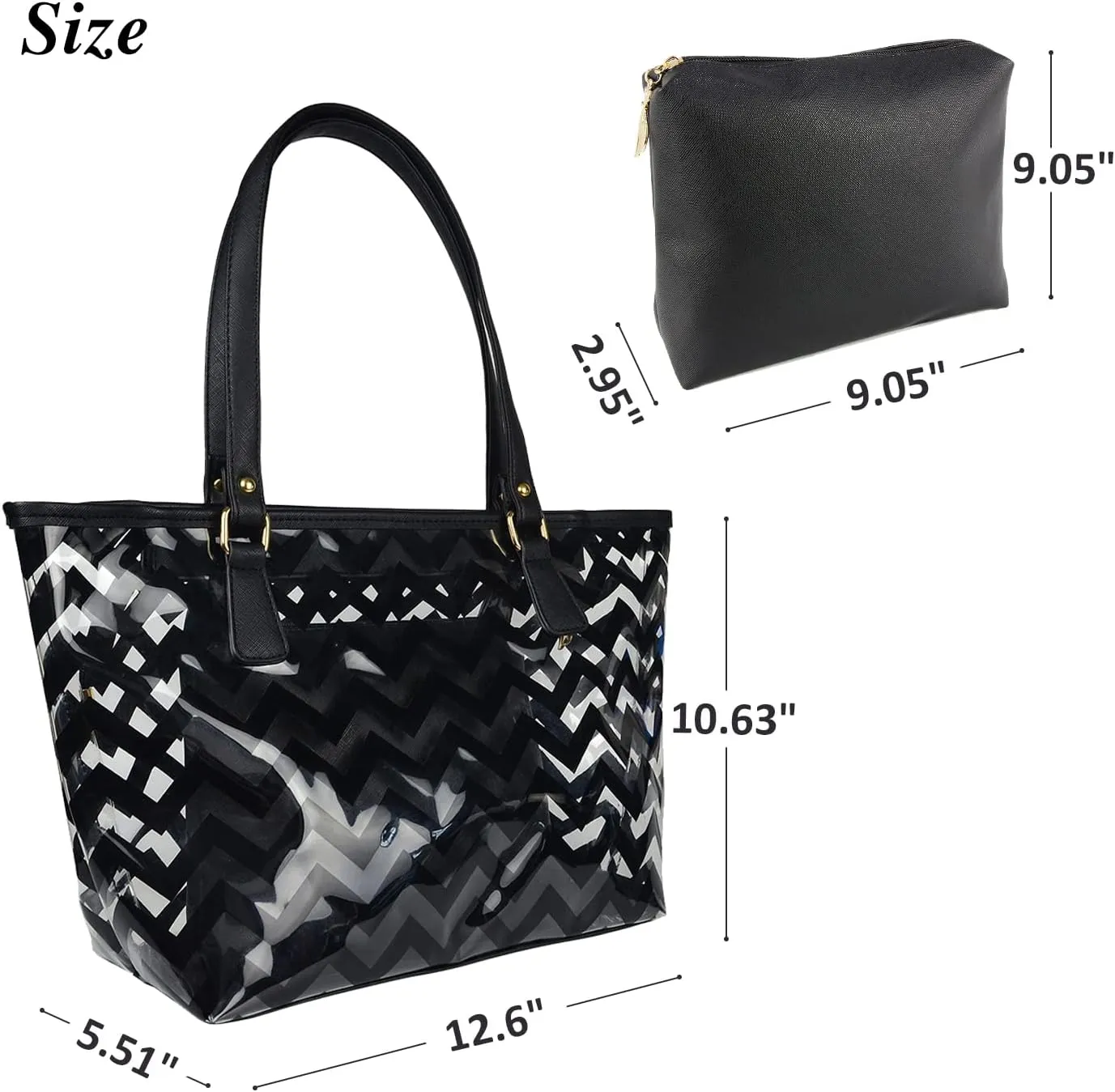 Clear Tote Bags with Full Chevron Stripe Shoulder Handbag with Interior Pocket