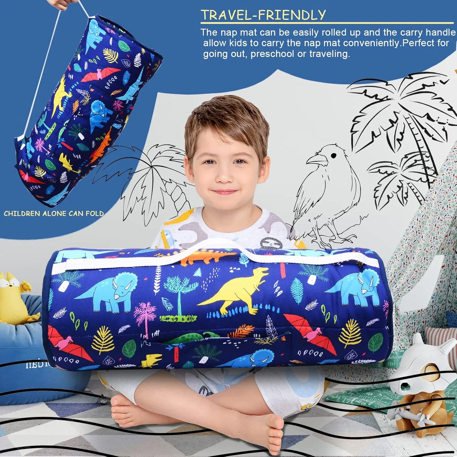 Cloele Toddler Nap Mat for Preschool with Removable Pillow - Toddler Sleeping Bag Slumber Bags - Rolled and Portable Kid's Sleeping Mat for Toddler Girls Preschool Daycare Travel