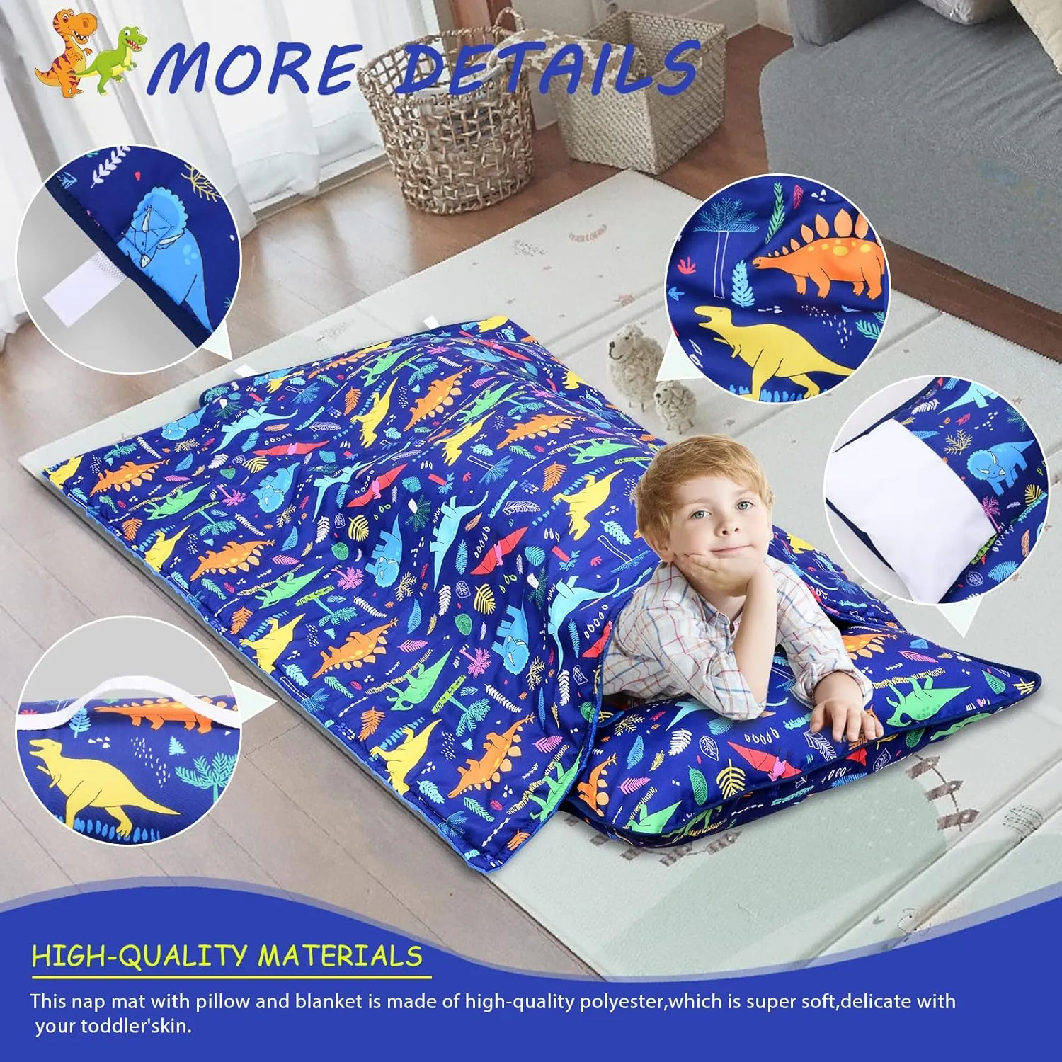 Cloele Toddler Nap Mat for Preschool with Removable Pillow - Toddler Sleeping Bag Slumber Bags - Rolled and Portable Kid's Sleeping Mat for Toddler Girls Preschool Daycare Travel
