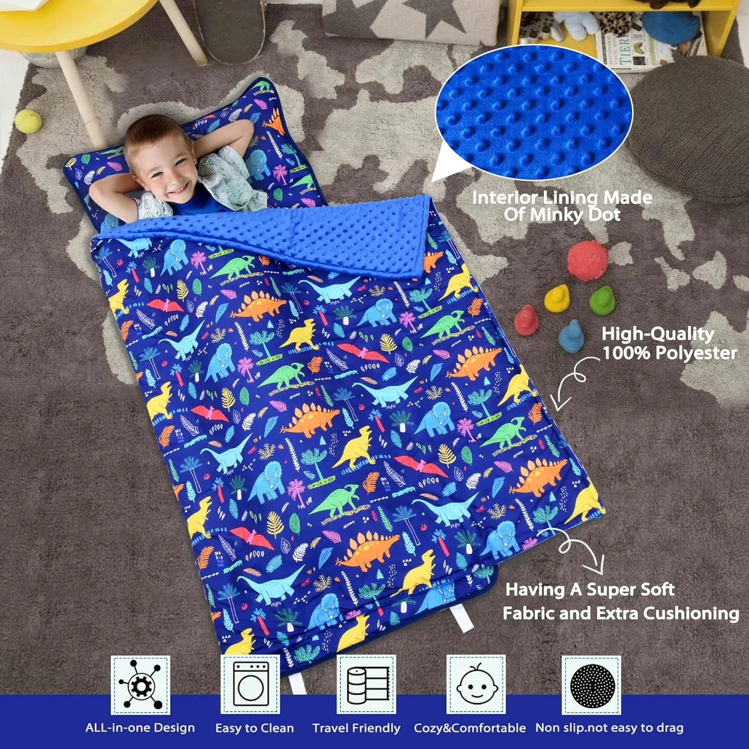 Cloele Toddler Nap Mat for Preschool with Removable Pillow - Toddler Sleeping Bag Slumber Bags - Rolled and Portable Kid's Sleeping Mat for Toddler Girls Preschool Daycare Travel