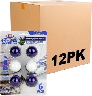 Clorox Fraganzia Deodorizing Balls in Lavender with Eucalyptus, 6pk - No-Plug, Battery-Free Air Freshener for Shoes, Gym Bags, Lockers, Hampers, and Drawers, 6 Air Freshener Units - 12 Pack