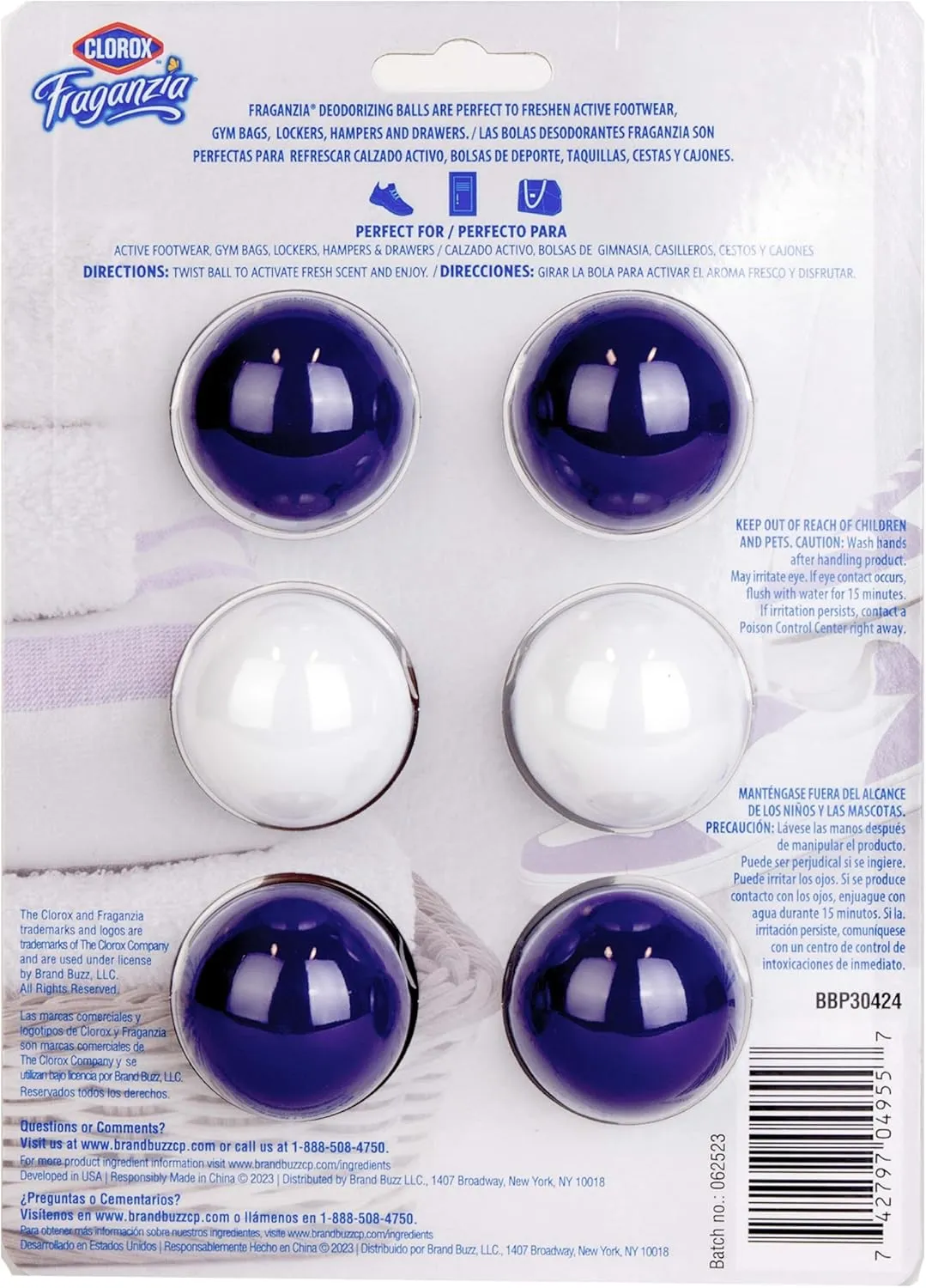 Clorox Fraganzia Deodorizing Balls in Lavender with Eucalyptus, 6pk - No-Plug, Battery-Free Air Freshener for Shoes, Gym Bags, Lockers, Hampers, and Drawers, 6 Air Freshener Units - 12 Pack