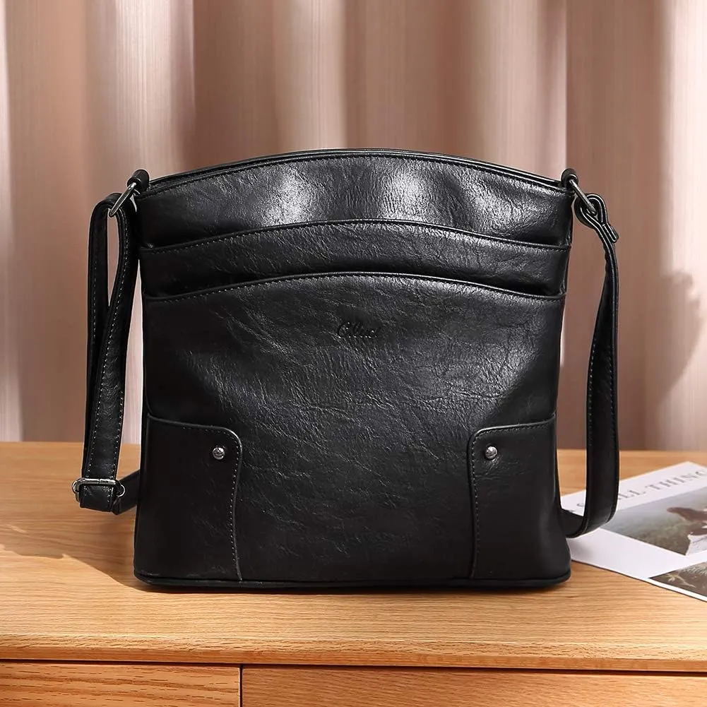 CLUCI Crossbody Bags for Women Leather Purse Travel Vacation Triple Pockets Vintage Handbags Shoulder Bags