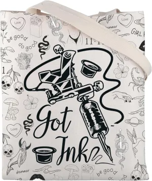 CMNIM Tattoo Lover Gift Tattoo Tote Bag Tattoo Gifts for Tattoo Artists Tattooers Gift Got Ink Tattoo Artists Canvas Tote Bag